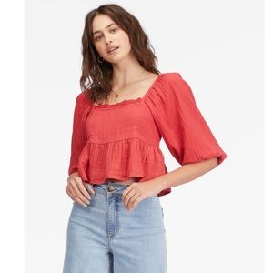 Billabong Cross My Heart Puff Sleeve Crop Top